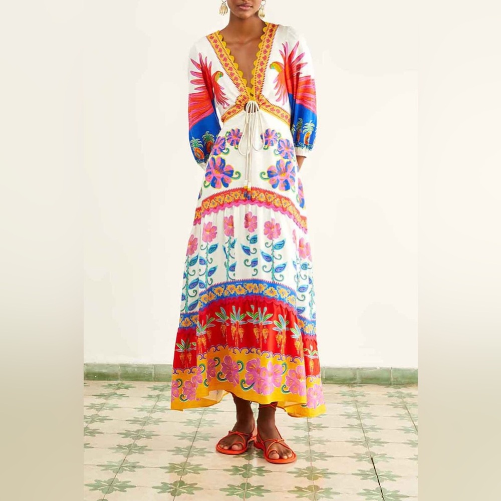 FARM Rio Off-White Vivid Garden Maxi Dress NWT - Picture 3 of 10